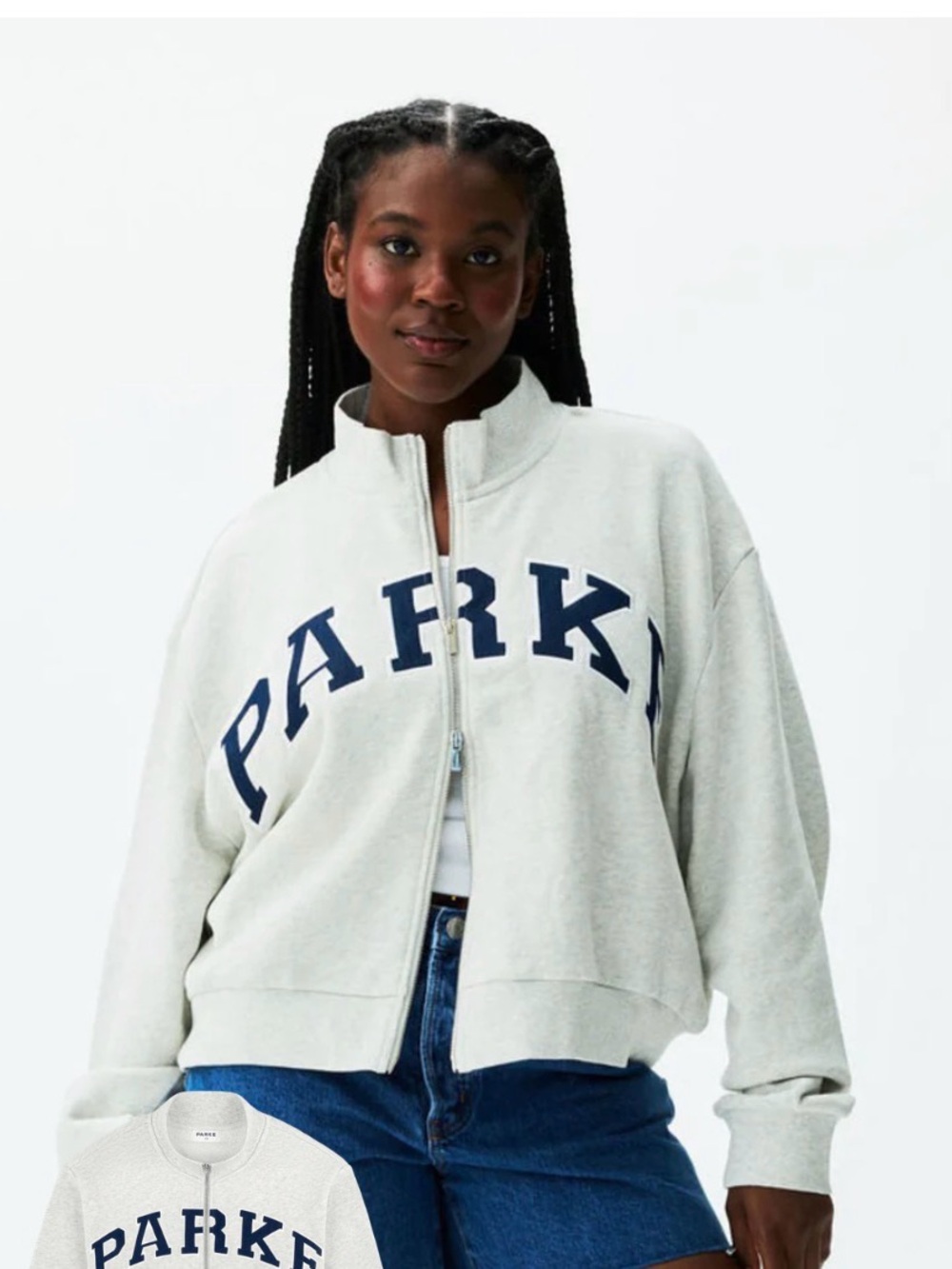 🇺🇸Parke Zip-Up Mockneck🇺🇸in “Heather Grey + Denim”! Size S/M!